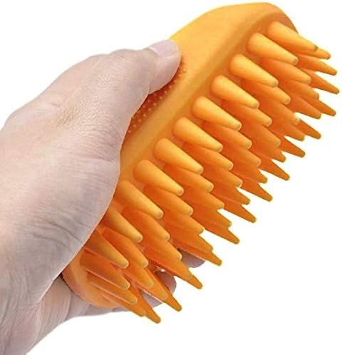 Dog Cat Pet Grooming Brush - Silicone Massage Brush for Deshedding and Bathing, Anti-Slip Rubber Shampoo Brush for Long &amp; Short Hair Dogs and Cats (Orange)