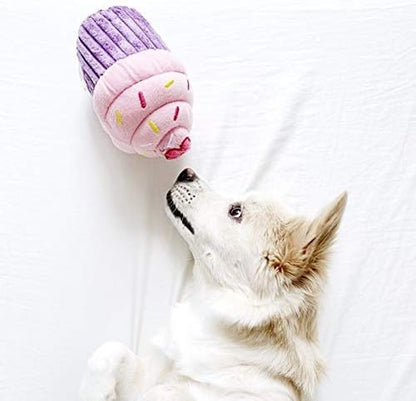 ZippyPaws Birthday Cupcake- Dog Squeaky Toys to Keep Them Busy, Funny Food Plush for Small, Medium, &amp; Large Dogs, Cute Stuffed Puppy Toy, Pet Products, Gift for Dogs of All Breeds, Soft &amp; Cuddly- Pink