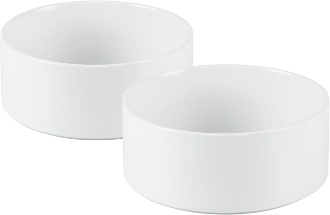 Ceramic 5.1inch Set of 2 Dog and Cat Bowls, Food and Water Feeder for Small Breed Dogs, Kitty, Cats, 2pcs Dog &amp; Cat Dishes(2 Bowls, White)