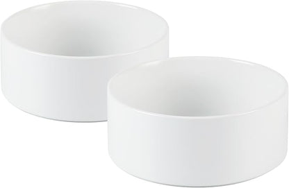 Ceramic 5.1inch Set of 2 Dog and Cat Bowls, Food and Water Feeder for Small Breed Dogs, Kitty, Cats, 2pcs Dog &amp; Cat Dishes(2 Bowls, White)