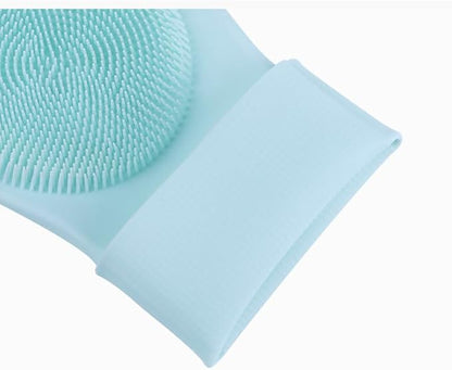 Pet Grooming Gloves，Heat-Resistant Silicone Gloves with High-Density Teeth for Enhanced Massaging and Bathing of Dogs and Cats (Green, 2 Pair)