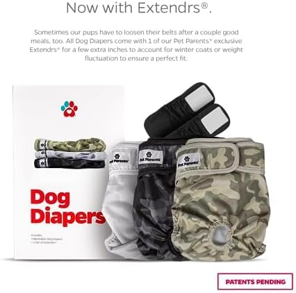 Pet Parents® Washable Dog Diapers (3pack) + Extendrs® of Durable Doggie Diapers, Premium Dog Diapers Female &amp; Male (X-Large, Camo)