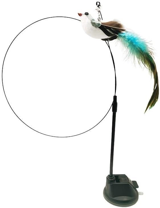 Interactive Cat Feather Toy with Super Suction Cup &amp; Bonus Double-Sided Nano Adhesive – 3 Replaceable Feathers, Bell &amp; Spring Wand – Fun Exercise for Indoor Cats &amp; Kittens (Fly Bird Blue)