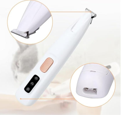Pet Micro Precision Paw Trimmer, Upgrade Multifunctional Pet Hair Clippers Waterproof Rechargeable Pet Shaver with LED Light, Pet Paw Trimmer for Paws Eyes Ears Face Rump (1 Set)