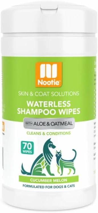 Nootie Waterless Shampoo Wipes for Dogs &amp; Cats - Long Lasting Cucumber Melon Fragrance - Sold in Over 10,000 Vet Clinics and Pet Stores Worldwide, Made in USA - 70 Count