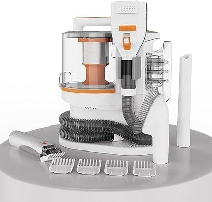 Pet Grooming Kit with 3.4L Oversized Vacuum Suction - 99% Pet Hair Removal - Professional Dog Clippers &amp; Shedding Tools for Cats, Teddy, Poodle, Golden Retrievers (Metallic Orange &amp; White)