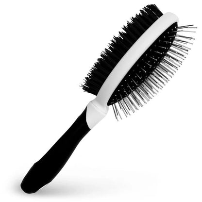 Fuller Brush 2-in-1 Double-Sided Pet Brush - Electroplated Round-Ended Steel Pins Positioned Into a Flexible Cushion on One Side &amp; Nylon Bristles - Remove Shedding - Tool For Grooming Dogs &amp; Cats