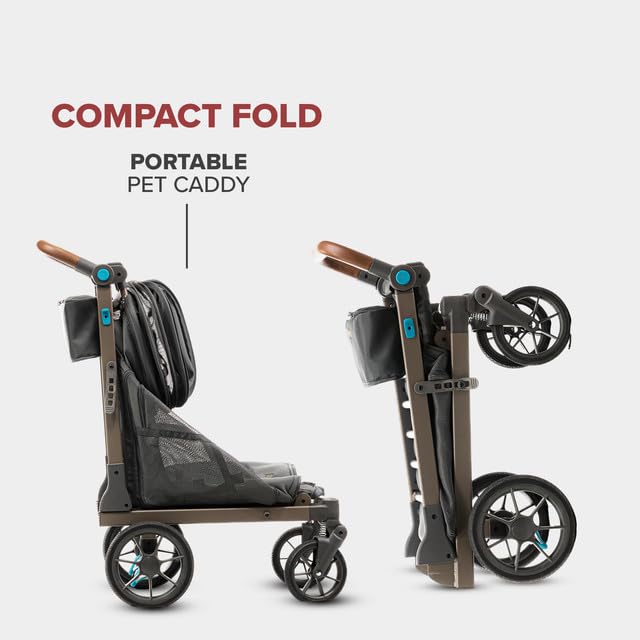 Pet Two Foldable Cart - Adjustable &amp; Portable Pet Stroller with Caddy, Foam Filled Rubber Wheels, Storage - Carriage for Small &amp; Medium Dogs, Cats Under 75 lbs