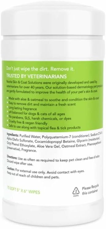 Nootie Waterless Shampoo Wipes for Dogs &amp; Cats - Long Lasting Cucumber Melon Fragrance - Sold in Over 10,000 Vet Clinics and Pet Stores Worldwide, Made in USA - 70 Count