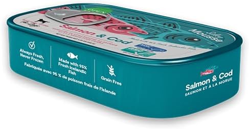 Open Farm, Canned Cat Food Topper, Silky Mousse Made with 95% Responsibly Sourced Icelandic Fish, Grain &amp; Legume Free, Salmon &amp; Cod Recipe, 3.17oz Cans (Pack of 17)