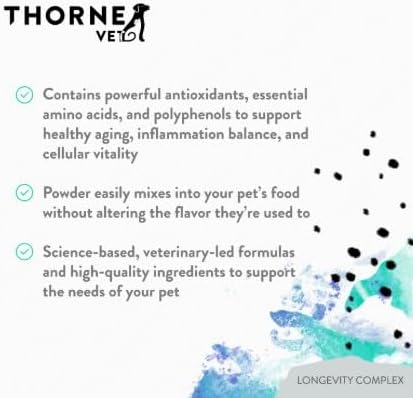 ThorneVet Longevity Supplement for Dogs &amp; Cats - Powder Formula to Support Healthy Aging, Inflammation Balance, and Cellular Vitality – 90 Scoops