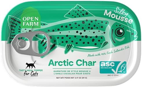 Open Farm, Canned Cat Food Topper, Silky Mousse Made with 95% Responsibly Sourced Icelandic Fish, Grain &amp; Legume Free, Arctic Char Recipe, 3.17oz Cans (Pack of 17)