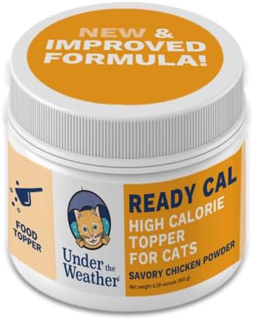 Under the Weather Ready Cal Powder for Cats | High-Calorie Weight Gainer &amp; Appetite Stimulant | Cat Energy Booster Veterinarian-Approved Pet Supplement with Vitamins &amp; Minerals | Chicken Flavor