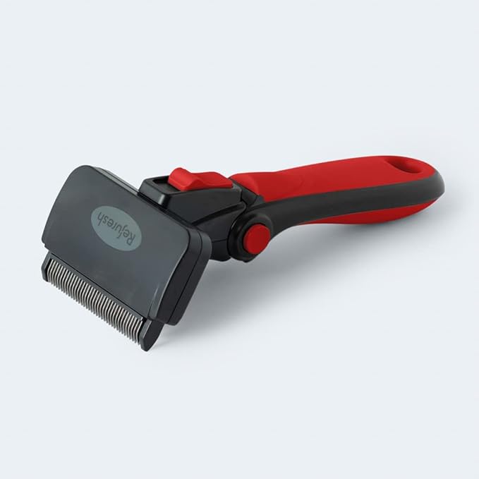Deshedding Dog Brush for Long Hair (Medium,Red) – Gentle Deshedding tool for Dogs &amp; Cats – Reduces shedding, without damaging topcoat. Removes Loose Fur &amp; Dead Undercoat.