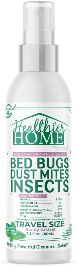CHOMP! Travel Size Bed Bug &amp; Insect Repellent, Natural, TSA Approved Indoor Pest Control Spray for Travel &amp; Home, Plant-Based Dust Mite, Ant, Spider, Fly Killer, Peppermint Scent, 3.4 Fl Oz
