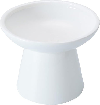 Extra Wide Elevated Ceramic Cat Bowl - 6.2" Shallow Dish for Whisker Fatigue Relief, 5" Height for Easy Feeding, Lead &amp; Cadmium Free, Durable Raised Cat Food Bowls, White