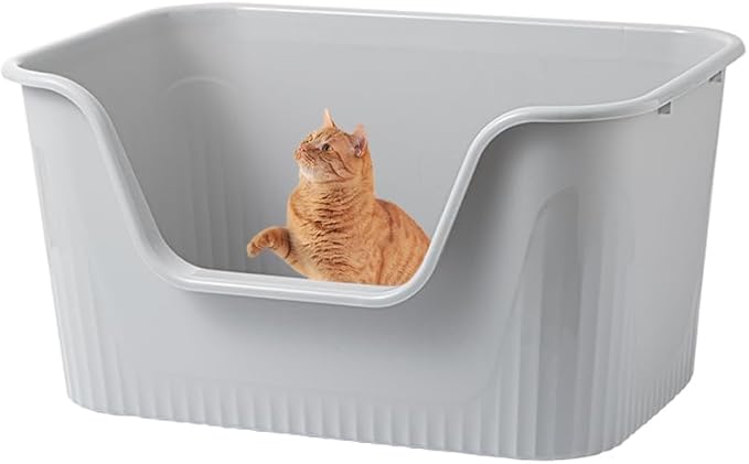 Vealind Jumbo Litter Box, XL Litter Boxes for Big Cats, Extra Large Space, High Sided Litter Pan, Leak-Proof &amp; Anti-Splashing, Easy Clean &amp; Durable (25” * 17” * 13” Grey)