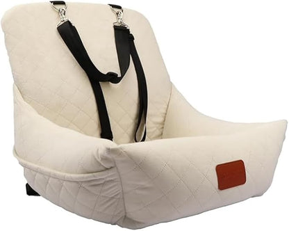 Dog Car Seat for Small Dogs,Ultra-Soft Fabric,2 Storage Pockets &amp; Safety Leash,Adjustable Straps,Easy to Install,Fully Detachable and Washable(Beige)