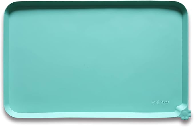 Hoki Found L Silicone Non Slip Pet Food Mats - Cat &amp; Dog Bowl Placemats - Waterproof Feeding Mats for Carpet - Cool Mint