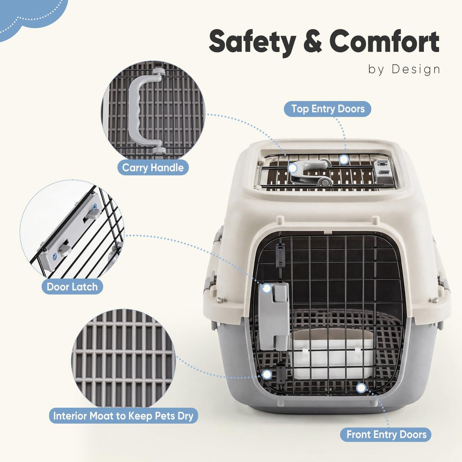 Sided Pet Carrier For Small Dogs &amp; Cats, Airline Approved Travel Crate With Enhanced Security Latches, Front &amp; Top Load Wire Door, Food Bowl For Traveling, Hiking, Camping