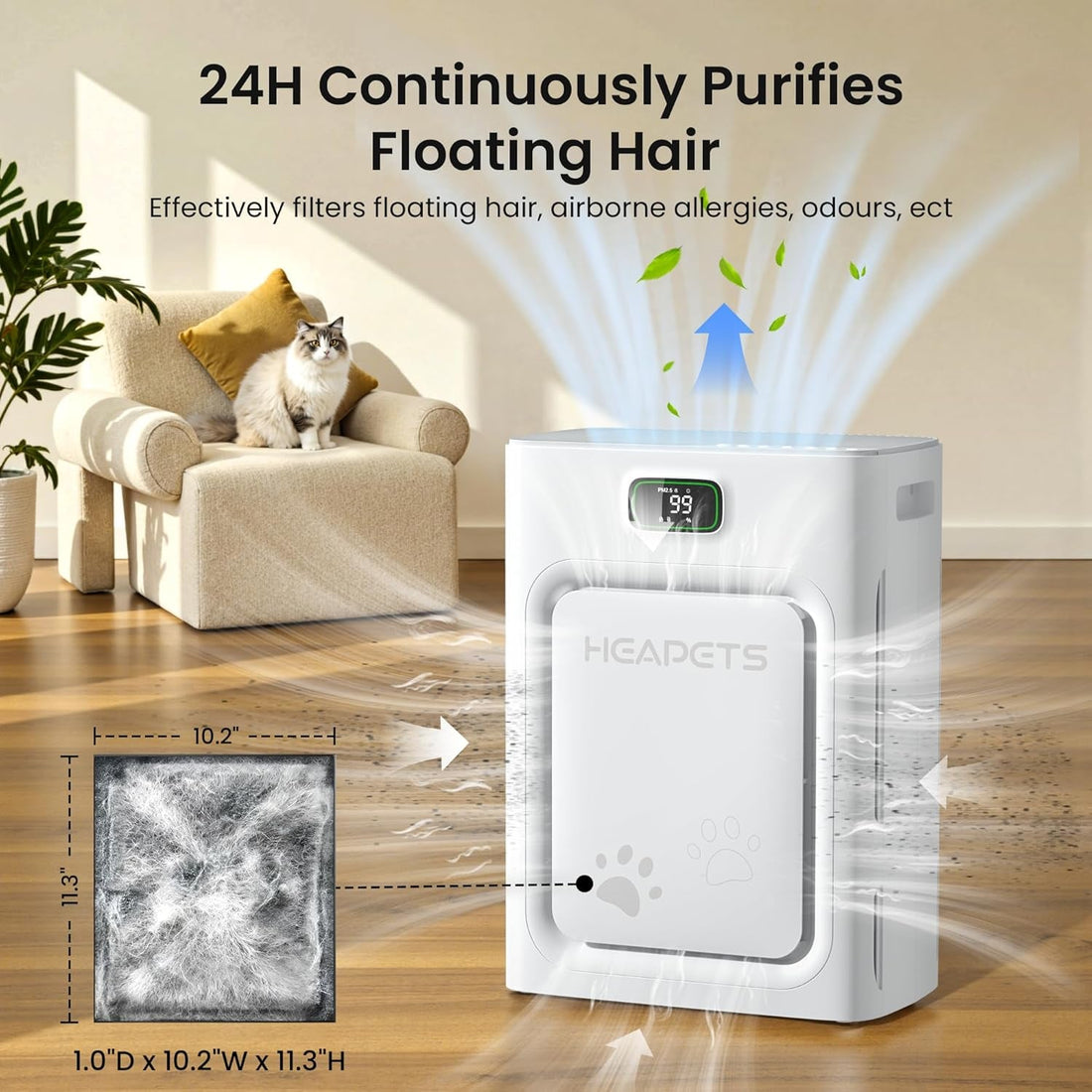 Pet Air Purifier with HEPA Filter Odor Control for Dogs &amp; Cats