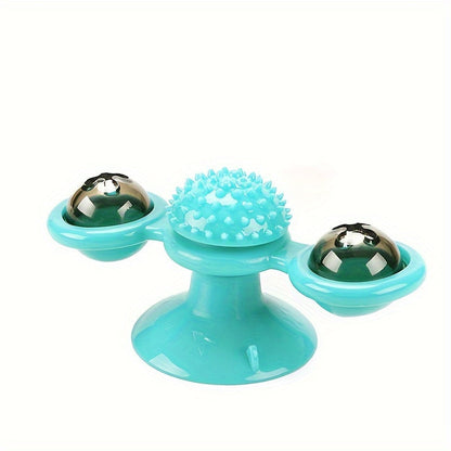New Windmill Cat Toys Cute Rotating Interactive Cat Toy - Indoor Windmill Cat Toy With Suction Cup Catnip &amp; Jagged Teeth Middle Ball, Smart Kitten Rotating Spinner Exercise Toy, Toothbrush &amp; Massager