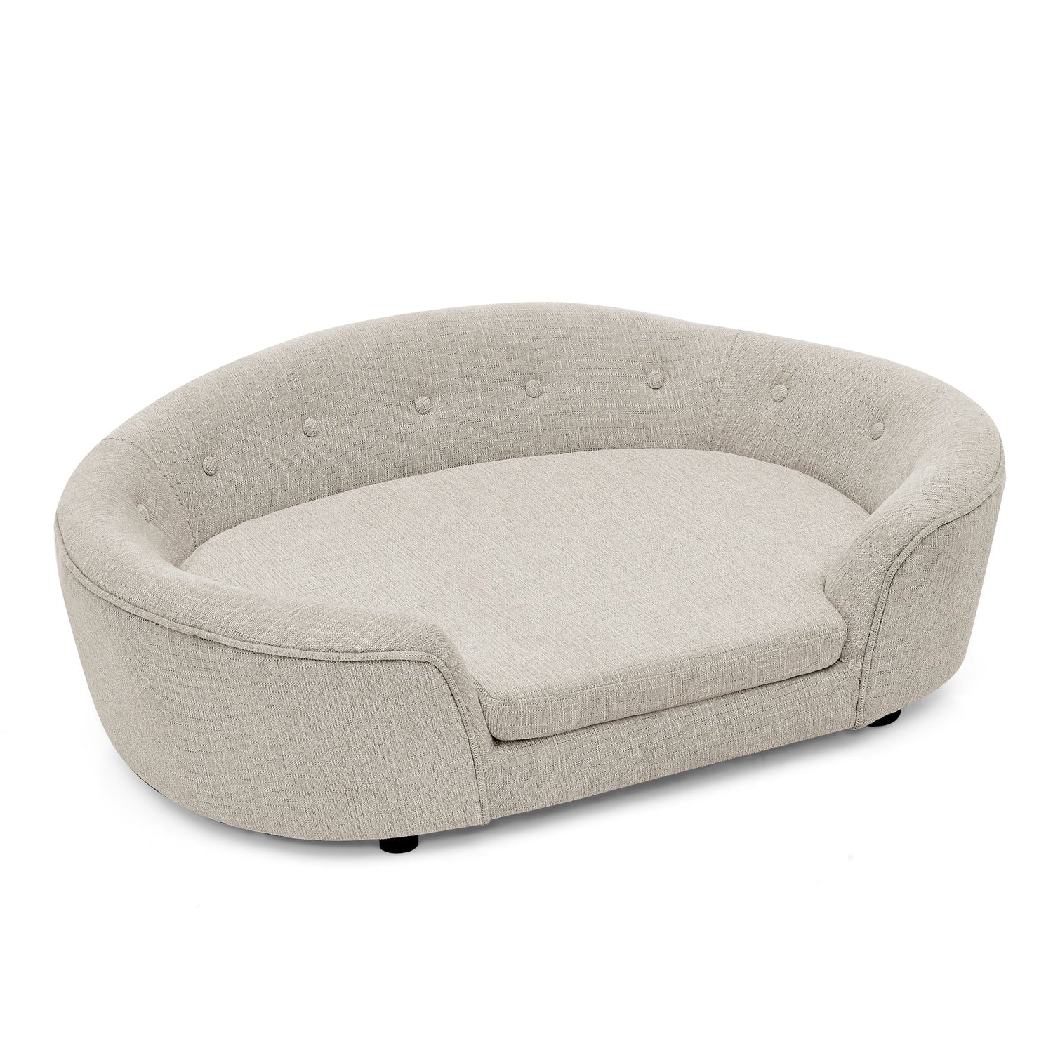 OVERSIZED Size Oval Semi-Enclosed Dog Sofa - Durable Linen Material, Button-Tufted Backrest, High-Center Low-Sides Support &amp; Plush Comfort-Beige
