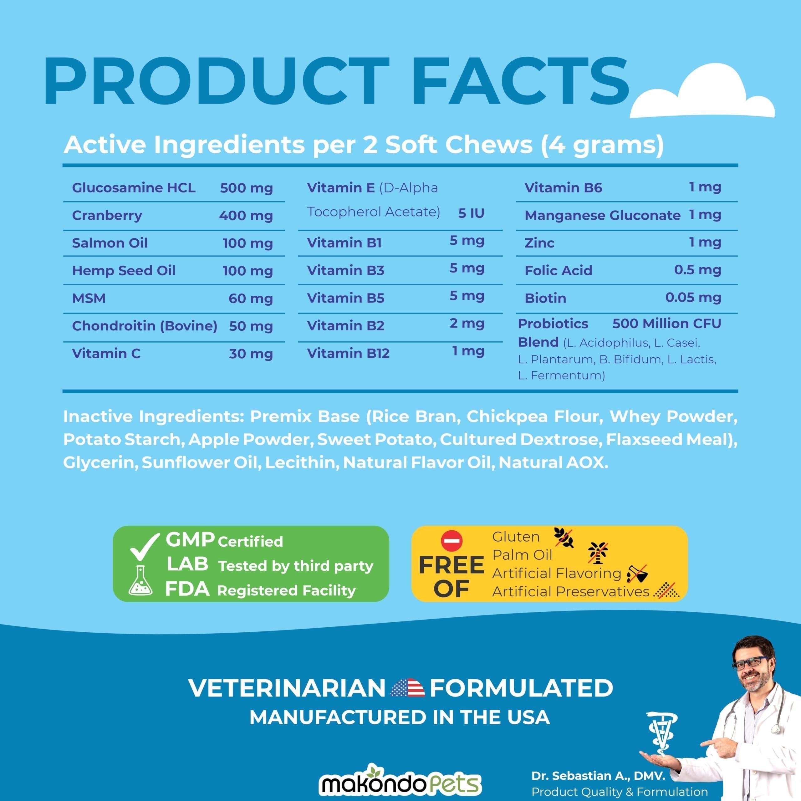 Dog Multivitamin 12-in-1 120 Soft Chews Glucosamine Probiotics &amp; Cranberry