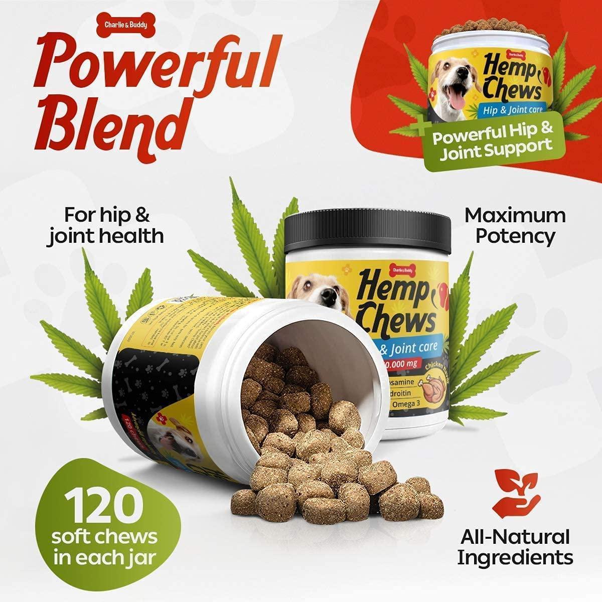 Hemp Hip &amp; Joint Supplement for Dogs 120 Count Glucosamine