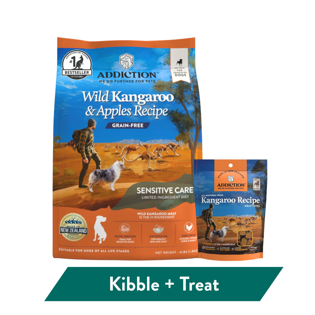 Addiction Wild Kangaroo Dry Dog Food &amp; Meaty Bites Dog Treats Bundle