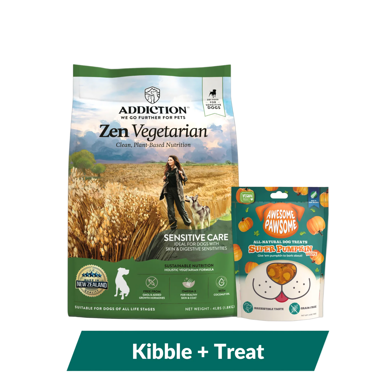 Addiction Zen Vegetarian Dog Food &amp; Vegan Treats Bundle