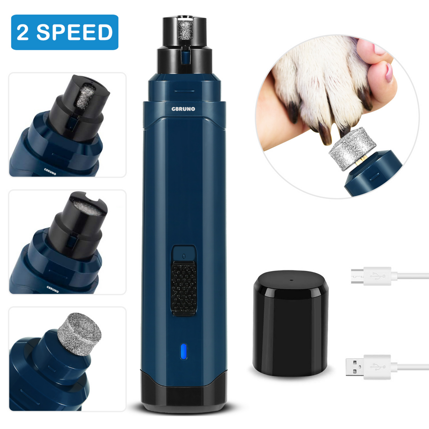 Dog Nail Grinder 2 Speeds Quiet USB Rechargeable Pet Nail Grinder Professional Pet Nail Trimmer Cordless Paws Grooming &amp; Smoothing Claw Care for Small