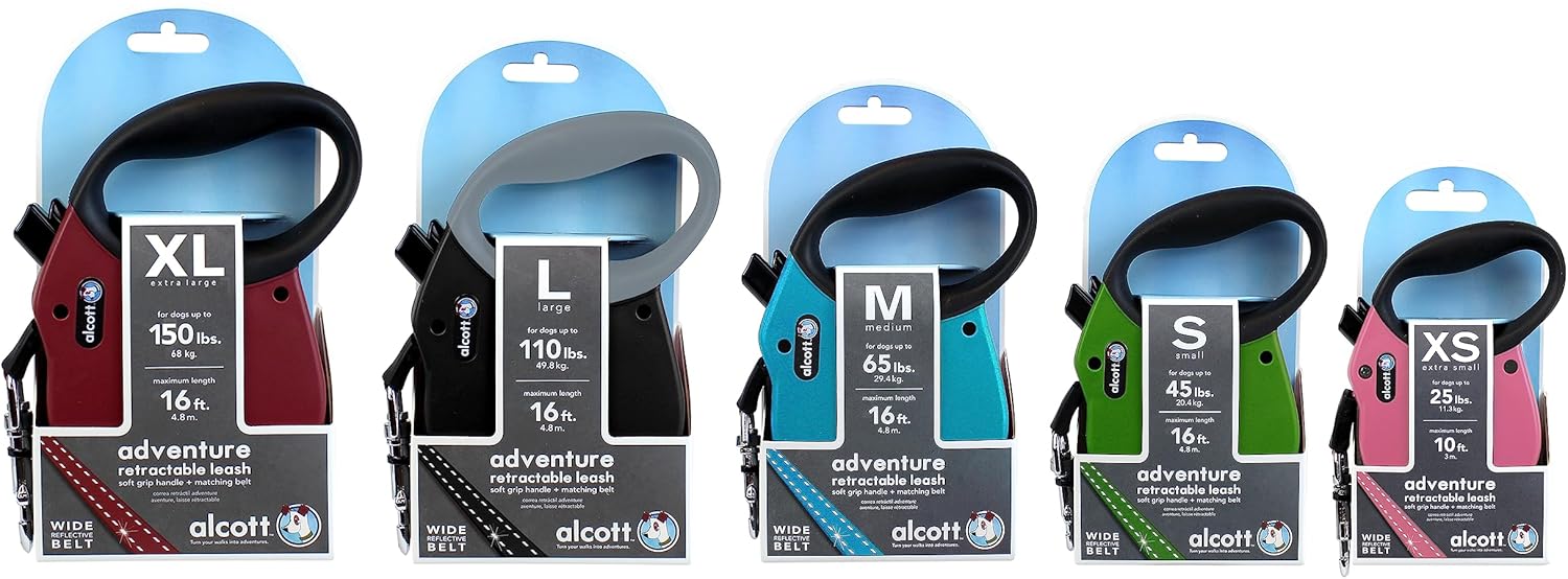 Alcott Adventure Retractable Reflective Belt Leash for Dogs, 16&