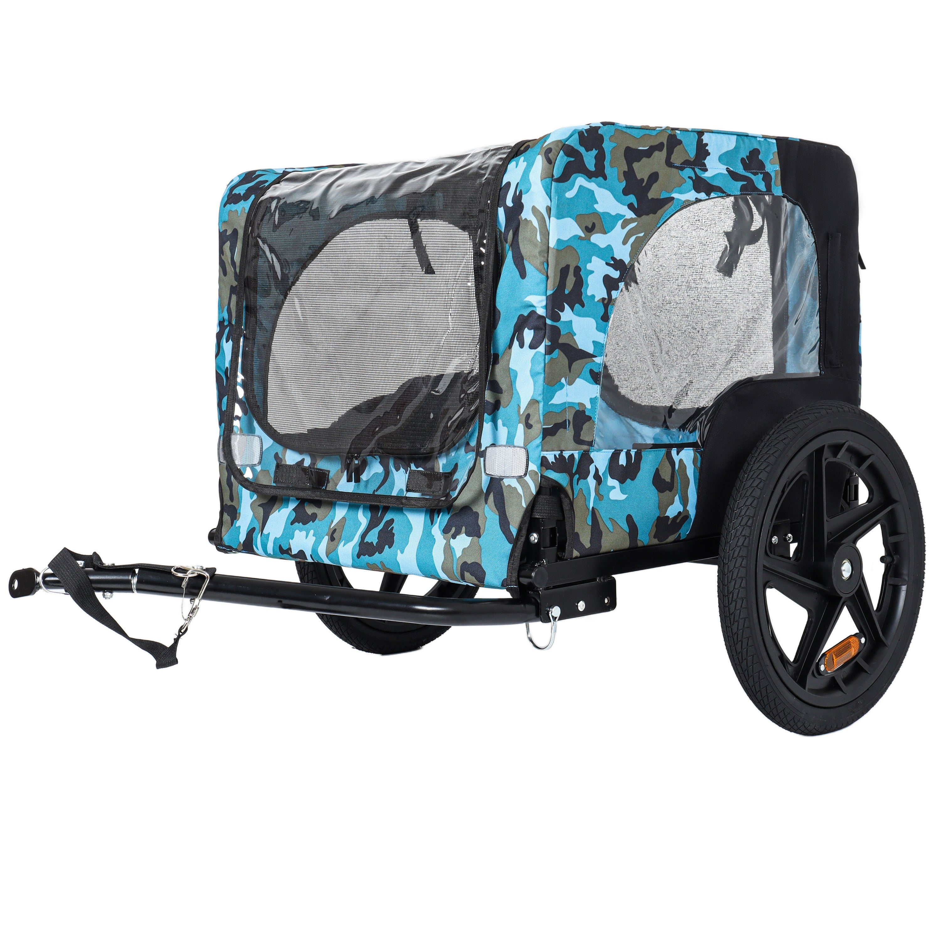 Outdoor Heavy Duty Collapsible Pet Bike Trailer with 16-Inch All-Terrain Wheels &amp; Universal Hitch – Foldable Dog/Cargo Carrier Cart for Bicycles, blue+black