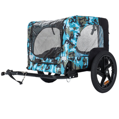 Outdoor Heavy Duty Collapsible Pet Bike Trailer with 16-Inch All-Terrain Wheels &amp; Universal Hitch – Foldable Dog/Cargo Carrier Cart for Bicycles, blue+black