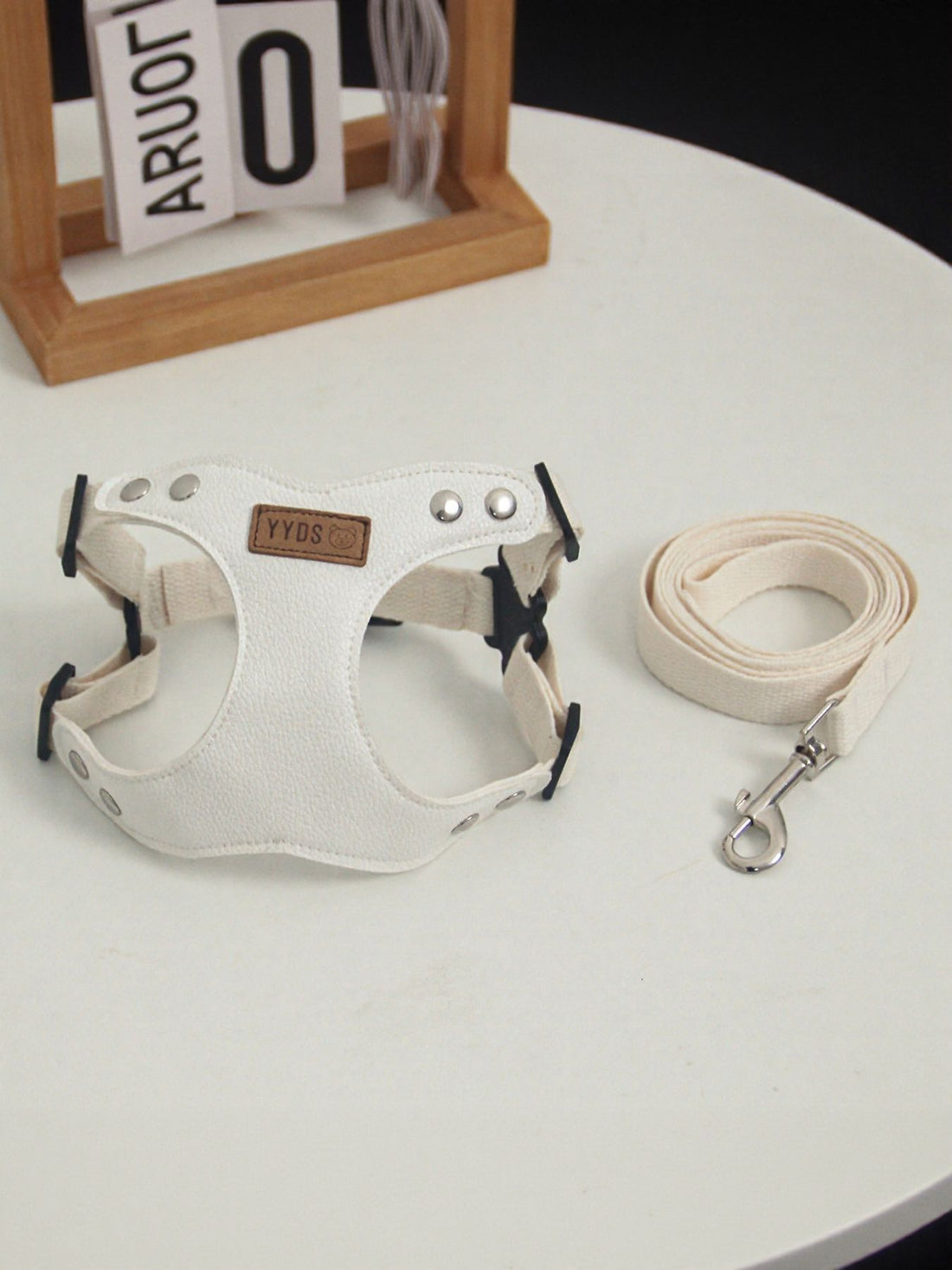 Rivet-Decorated Dog Harness Leash Set