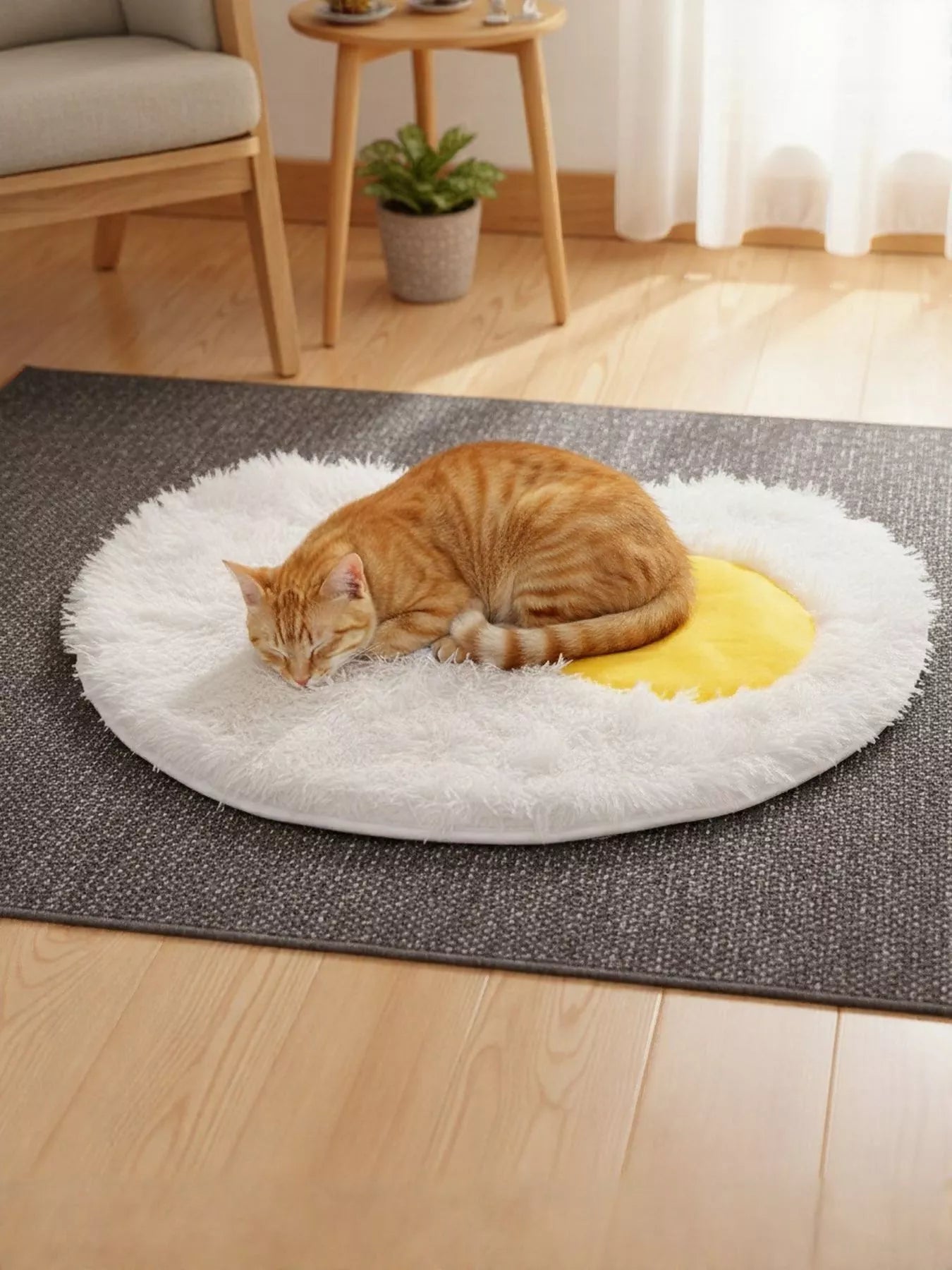 Fried Egg Design Plush Pet Mat