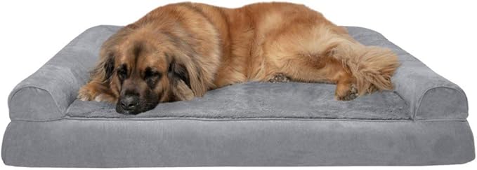 Furhaven Orthopedic Dog Bed for Large Dogs w/ Removable Bolsters &amp; Washable Cover, For Dogs Up to 125 lbs - Plush &amp; Suede Sofa - Gray, Jumbo Plus/XXL