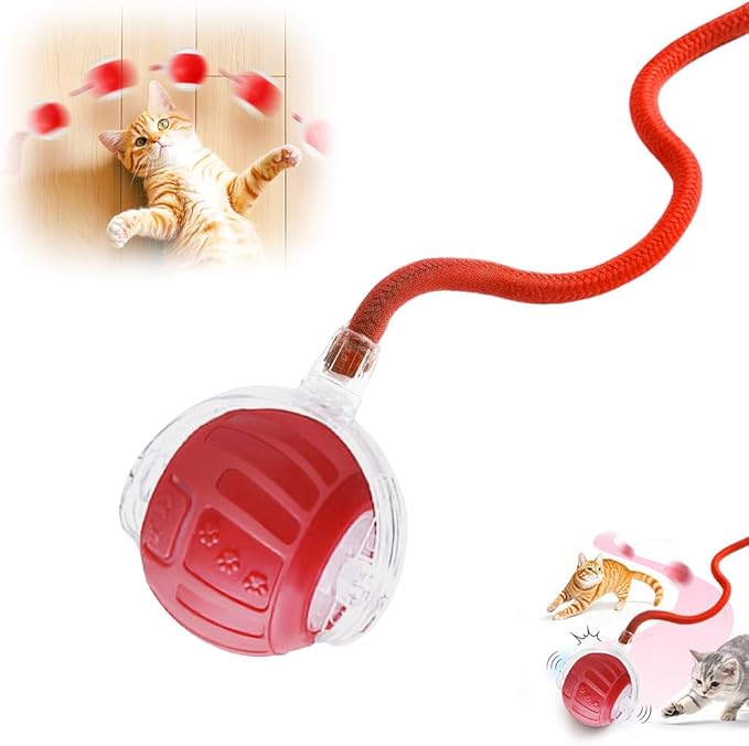 2026 New Interactive Pet Toy Ball, Smart Interactive Toy Ball for Cats &amp; Dogs, Electric Rolling Pet Toy Ball, Rechargeable Interactive Cat Toys for Bored Indoor Cats Kittens to Keep Busy (Red)