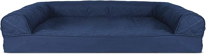 Furhaven Orthopedic Dog Bed for Large/Medium Dogs w/ Removable Bolsters &amp; Washable Cover, For Dogs Up to 55 lbs - Quilted Sofa - Navy (Blue), Large