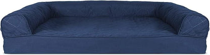 Furhaven Orthopedic Dog Bed for Large/Medium Dogs w/ Removable Bolsters &amp; Washable Cover, For Dogs Up to 55 lbs - Quilted Sofa - Navy (Blue), Large