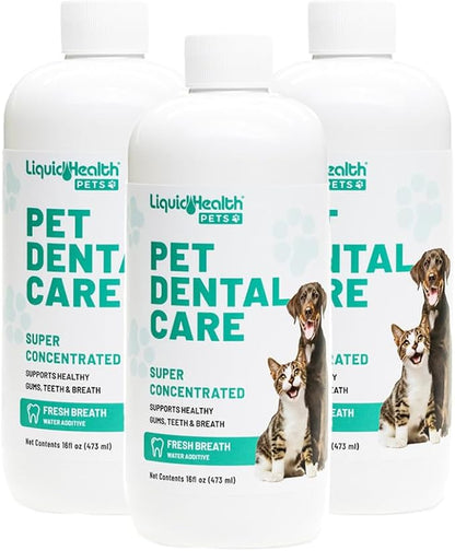 LIQUIDHEALTH Pet Dental Care Water Additive for Dogs &amp; Cats - Fast Acting Pet Bad Breath Freshener, Dog Mouth Wash, Animal Oral Dental Rinse, Plaque &amp; Tartar Teeth Cleaning Solution (3-Pack)