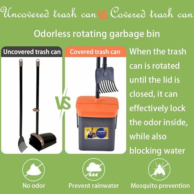 Dog Pooper Scooper with Rotating Bucket &amp; Rake – 46” Adjustable Long Handle Includes 85 Waste Bags – Heavy Duty Poop Scooper for Large Medium &amp; Small Dogs – Yard Lawn Gravel &amp; Dirt Cleanup