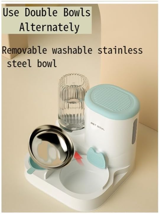Automatic Cat Feeder &amp; Water Dispenser - Dual Container for Dry/Wet Food, Two-in-One Upgraded Gravity Feeder and Water Dispenser Combo Set for Cats and Dogs.(Yellow)