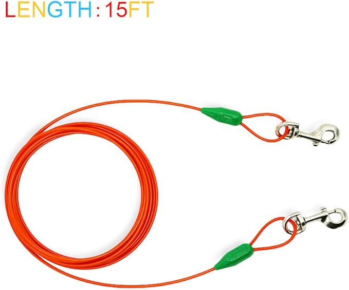 Petest 16 Inch Spiral Stake with 15ft Tie-Out Cable for Medium Dogs Up to 60 Pounds DarkGreen &amp; Orange