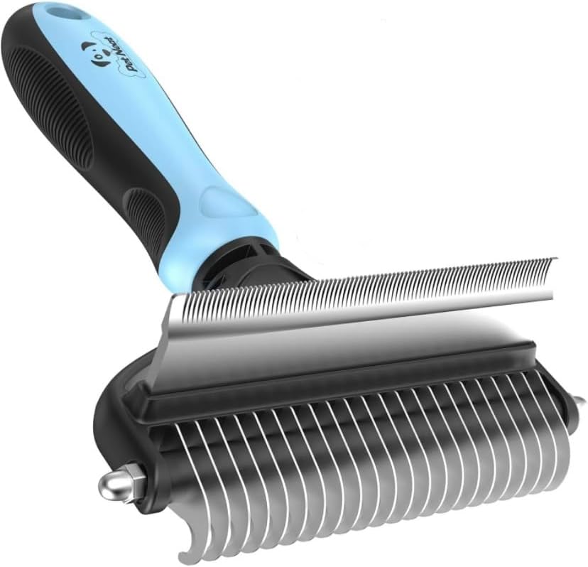 Dog Brush for Shedding &amp; Cat Brushes for Indoor Cats - Double Coat Dog Brushes for Grooming - Hair Remover Pet Grooming Tools - 2 in 1 Deshedding Brush &amp; Undercoat Rake for Dogs - Defur Comb Cleaner