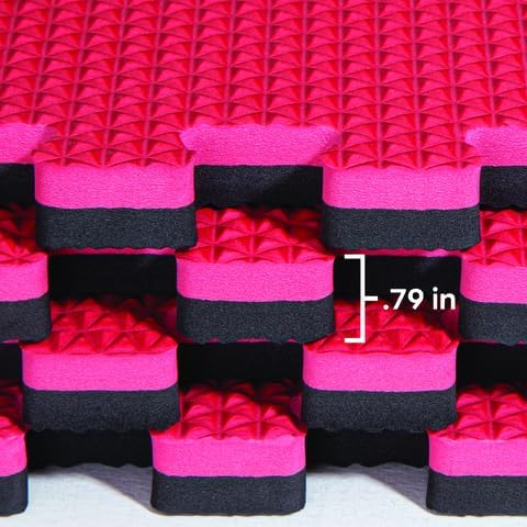 Norsk Reversible Gym Exercise Mats 3/4" Thick EVA Interlocking Foam Tiles, Perfect Home Gym Flooring, 32 Tiles &amp; 64 Trim Pieces, 128 Sq. Ft. Reversible, Red/Black