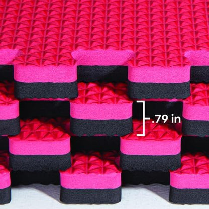 Norsk Reversible Gym Exercise Mats 3/4" Thick EVA Interlocking Foam Tiles, Perfect Home Gym Flooring, 32 Tiles &amp; 64 Trim Pieces, 128 Sq. Ft. Reversible, Red/Black