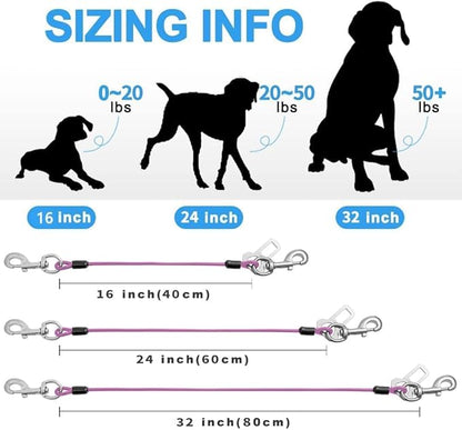 Dog Seat Belt Harness for Car,Dog Seatbelt of Coated Wire Leash Safety Restraint,No Chew Tether Cable Vehicle,Double Clips &amp; Latch (Purple, 24 inch/60 CM)