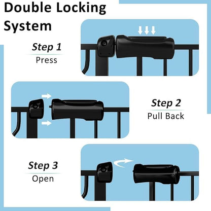 62.2"-71.65" Extra Wide Auto Closing Baby Safety Gate for Stairs &amp; Doorways, Pressure Mounted No Drill Pet Gate with Walk-Through Door - Heavy Duty Childproof Gate for Toddlers, Kids, Dogs (Black)